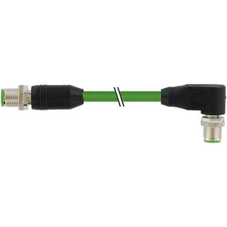 M12 Male / M12 Male 90° Shielded Cube67 Cable, PUR 0.5+0.25 Shielded Gn UL/CSA+drag Ch. 0,3m